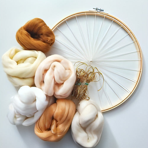 DIY Weaving Kit | Gold Threads | Round Weave | 12" White/Neutral