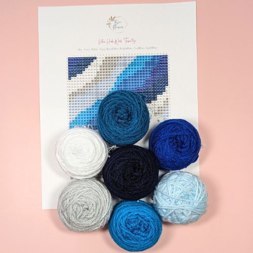 Handmade DIY Latch Hook Kit - Blue Palette - Modern Fiber Art