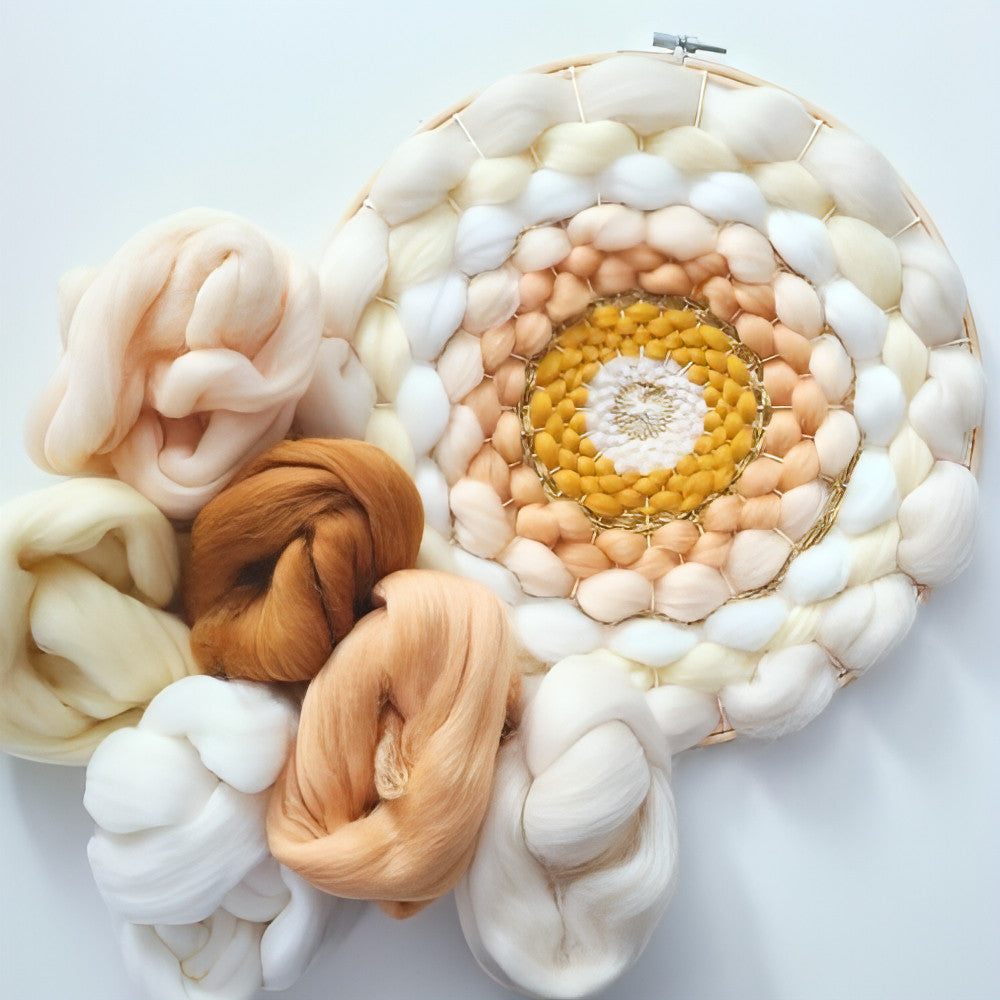 DIY Weaving Kit | Gold Threads | Round Weave | 12" White/Neutral - BlueRhubarb