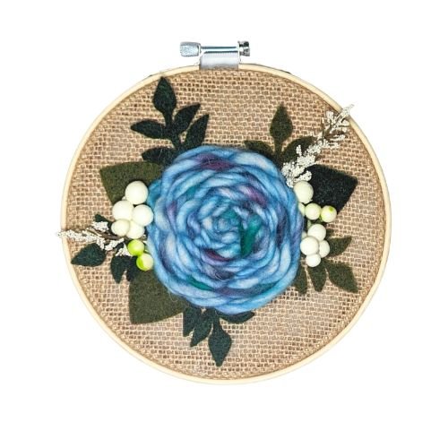 Floral Embroidery Art | Mini Hoop | Dyed Yarn Flower | Embroidery Hoop Art