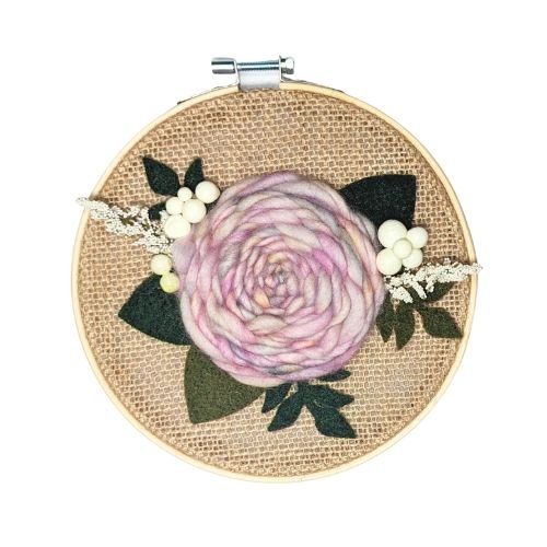 Floral Embroidery Art | Mini Hoop | Dyed Yarn Flower | Embroidery Hoop Art - BlueRhubarb