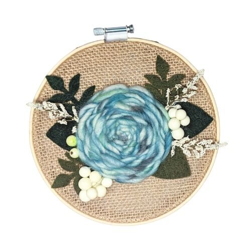 Floral Embroidery, Mini Hoop, Dyed Yarn Flower
