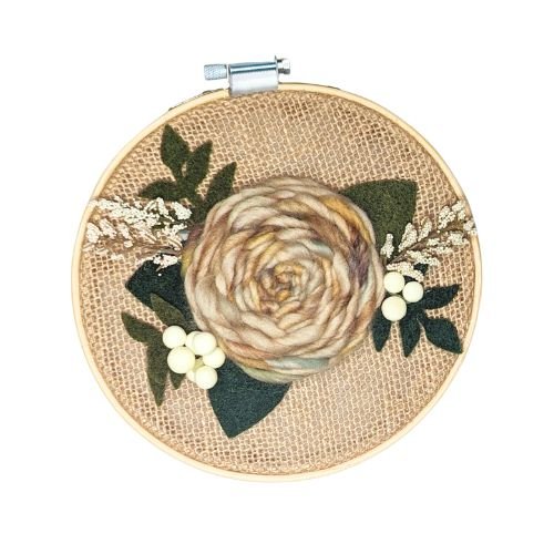 Floral Embroidery Art | Mini Hoop | Dyed Yarn Flower | Embroidery Hoop Art - BlueRhubarb