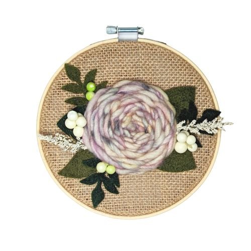 Floral Embroidery Art | Mini Hoop | Dyed Yarn Flower | Embroidery Hoop Art