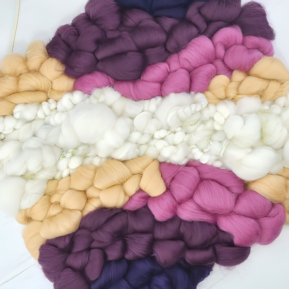 Golden Canvas | White Coil Art Yarn | 10x10 Wall Hanging | Purple Plums and Peach - BlueRhubarb