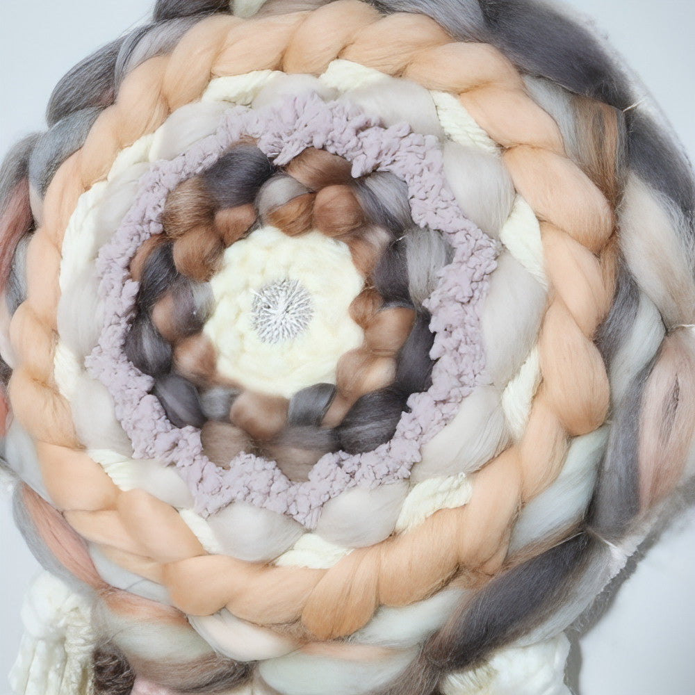 Round Wall Hanging | Cream Beige Peach | Tassels - BlueRhubarb