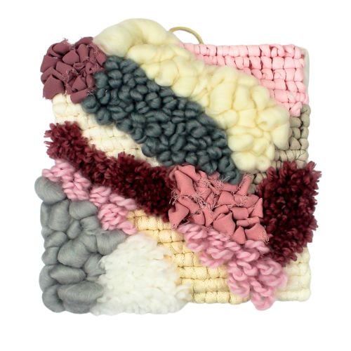 Wall Tapestry | Locker Latch Hook | Square Wall Hanging | Cream Pink White - BlueRhubarb