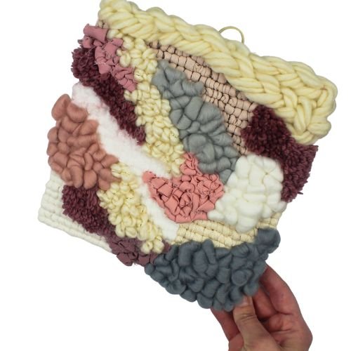 Wall Tapestry | Locker Latch Hook | Square Wall Hanging | Cream Pink White - BlueRhubarb