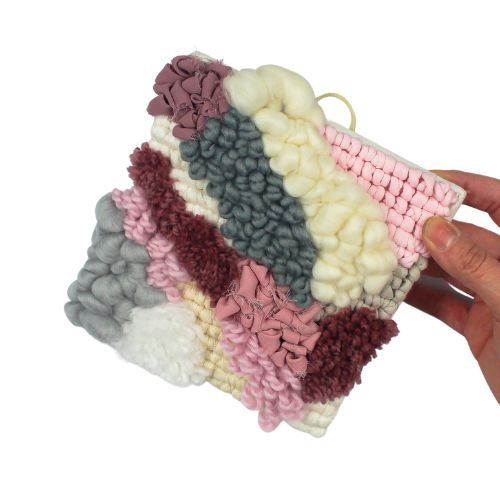 Wall Tapestry | Locker Latch Hook | Square Wall Hanging | Cream Pink White - BlueRhubarb