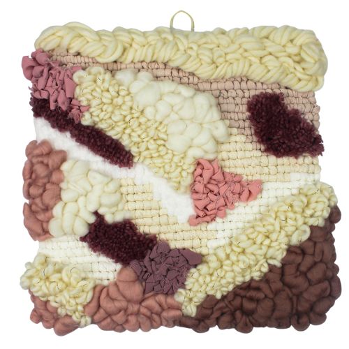 Wall Tapestry | Locker Latch Hook | Square Wall Hanging | Cream Pink White - BlueRhubarb