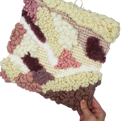 Wall Tapestry | Locker Latch Hook | Square Wall Hanging | Cream Pink White - BlueRhubarb